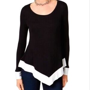 INC handkerchief blouse colorblock black and white